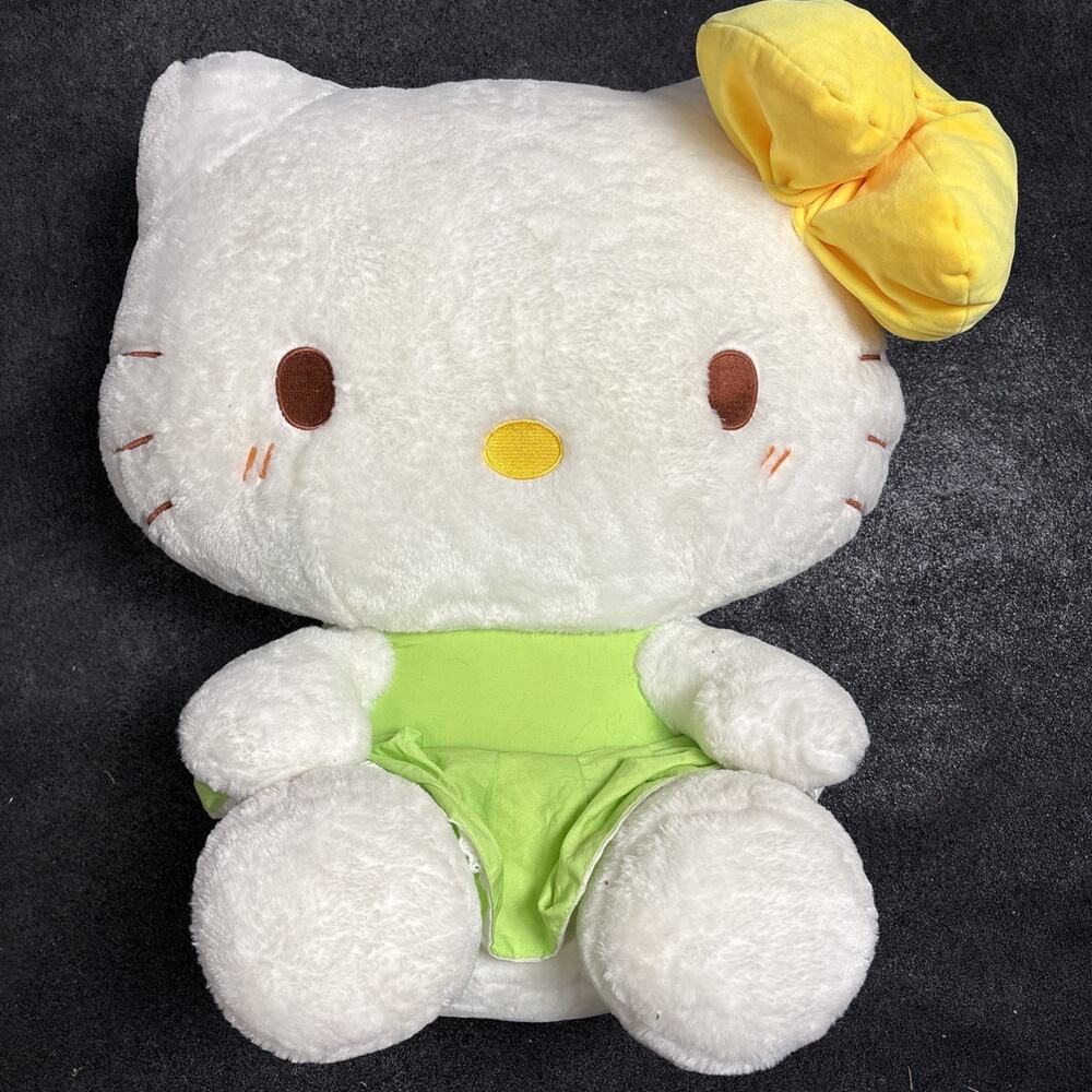 Hello Kitty Jumbo Plush 28” Green Dress Yellow Bow Sanrio Large Stuffed Animal